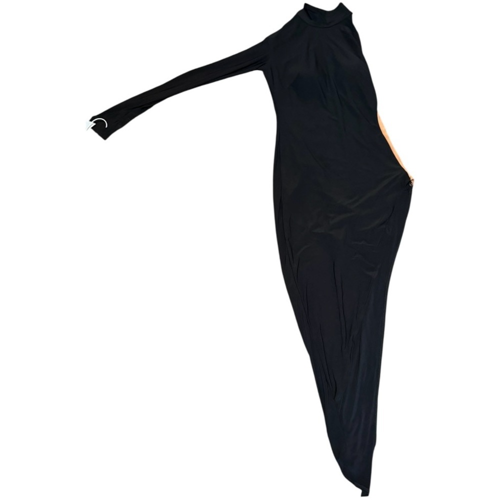 Zym Dance Dress Black One Sleeve High Neck Sheer Side Panel Size Large